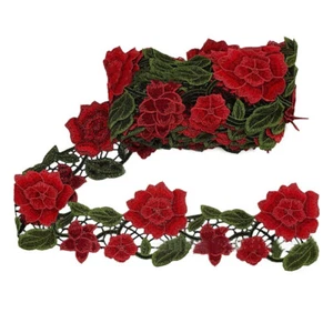 2 Yards Flower Lace Trim Rose Embroidered Ribbon Clothing Sewing Fringe Craft - Picture 1 of 10