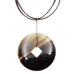 HERMES Buffalo Horn Necklace Round Pendant Women E2064 - Picture 1 of 9