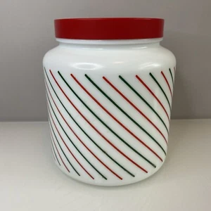 CLP Milk Glass Vtg Jar White Red Green 80’s Biscuits Sugar Tea Coffee Christmas - Picture 1 of 15