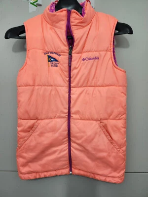Columbia Chaleco Niñas L Rosa Púrpura Puffer Cremallera Reversible Softshell Polar Pkts Foto 1 de 4