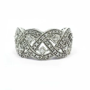 Diamant überlappender Zopf breiter Vintage Sterling Silber 925 Crossover Ring Gr. 7 - Bild 1 von 10