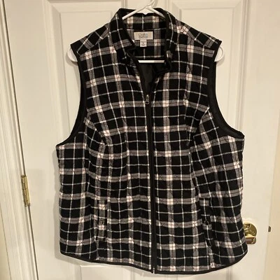 Chaleco CROFT & BARROW Negro Acolchado a Cuadros con Cremallera Talla Grande 1X Bolsillos Forrados Foto 1 de 4