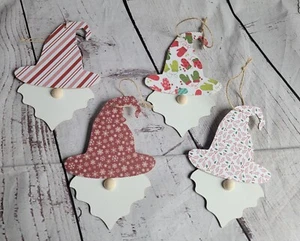 Christmas Gnome Wood Ornaments Decor Tree Handmade Red White Green Set 4 #3 - Picture 1 of 7