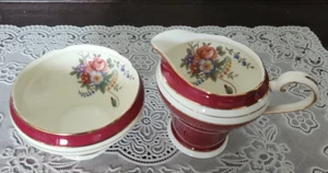 VINTAGE Aynsley Burgundy Gilt Floral Creamer and Sugar Bowl #5330, England - Picture 1 of 8