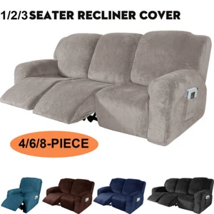 1/2/3 Seater Stretch Velvet Recliner Cover Armchair Lounge Couch Slip cover CN - Picture 1 of 89