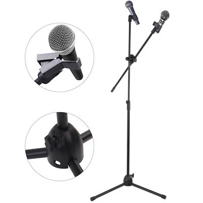 Professional Boom Microphone Mic Stand Holder Adjustable With 2 Free Clips Black