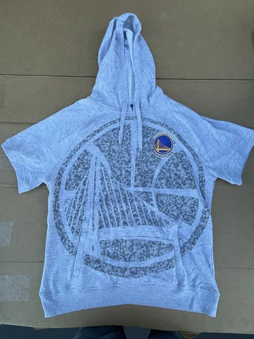 UNK NBA GSW WARRIORS GRAY SHORT SLEEVE HOODIE SWEATER MENS LRG Cover