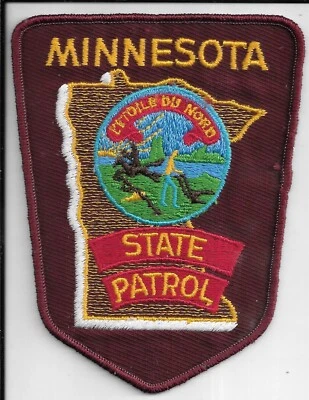Patch bordado vintage original MINNESOTA STATE PATROL, 3 7/8" X 5", Borgonha - Imagem 1 de 2