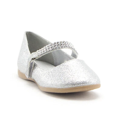 Zapatos planos de vestir Mary Jane brillantes con punta redonda de diamantes y brillo para niñas pequeñas Foto 1 de 4