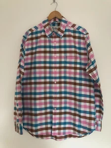 Boden Shirt Pink Blue Check Cotton Men's Size Large Checked Long Sleeve VGC - Picture 1 of 7