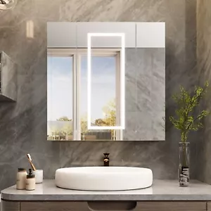 LED Medicine Cabinet Lighted Defogger Bathroom Wall Mount Mirror Cabinet Storage - Picture 1 of 17