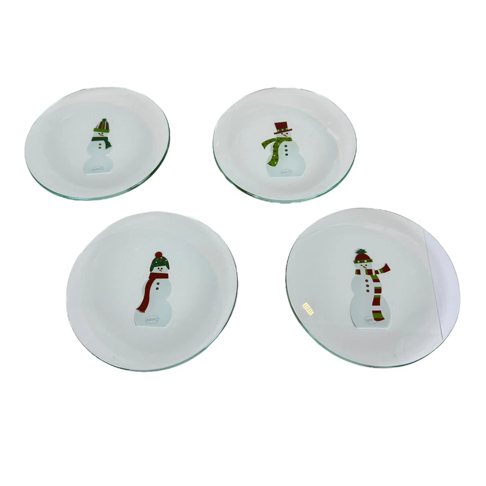 Set of 4 Christmas Pampered Chef Snowmen Round Appetizer / Dessert Plates 3011