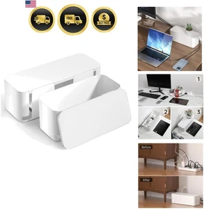 Cable Management Box Cord Organizer for Home Office Kids Safe 2 Pack White - Afbeelding 1 van 10