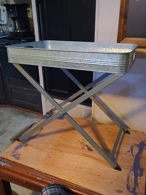 Galvanized Tin Tray With Folding Stand 20"X13"X19" - Image 1 of 2