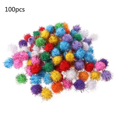 100Pcs 25mm Mini Fluffy Soft Pom Poms Pompoms Glitter Ball Handmade Kids Toys DI - Image 1 of 4
