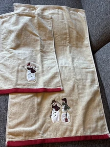 Toallas de mano de Navidad - rojas con muñeco de nieve, bordadas - vintage 100 % algodón - Imagen 1 de 6