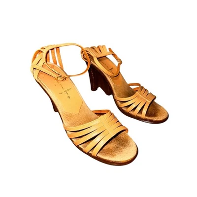 De colección Años 70 Be-Hi Famolare Hecho en ITALIA Hippie Ondulado Cuña Cuero Tirantes Talla 8.5 Foto 1 de 4