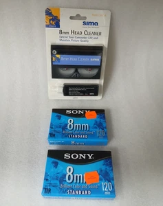 Sima 8mm Camcorder Head Cleaner Wet/Dry With Fluid + 2 Sony 8mm Tapes *NEW - Picture 1 of 6