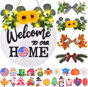 Interchangeable Welcome Home Sign, Front Door Decor with 4 Seasonal White - Picture 1 of 6