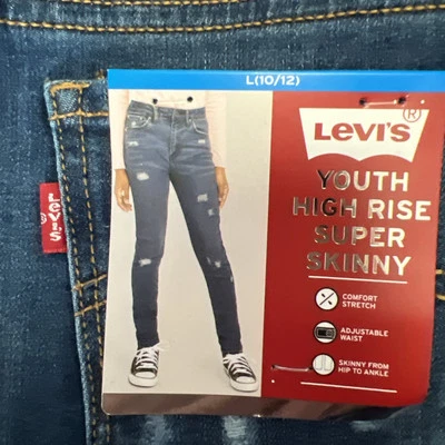 Levi's Youth High Rise Girls Super Skinny Stretch Jeans Size L 10-12 NEW - Image 1 of 4