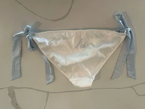 Victoria’s Secret TEASE Cheeky Panty White Satin Blue Ribbon “I Do” Medium NWT - Picture 1 of 3