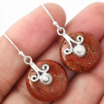 Pendientes de plata de ley 925 de ágata musgo rojo natural joyería E-1137 Foto 1 de 4