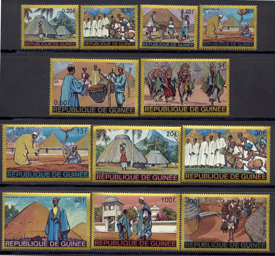 GUINEA 1968 #493-503, C100 MNH HOMES & PEOPLE ISSUE - Image 1 of 1