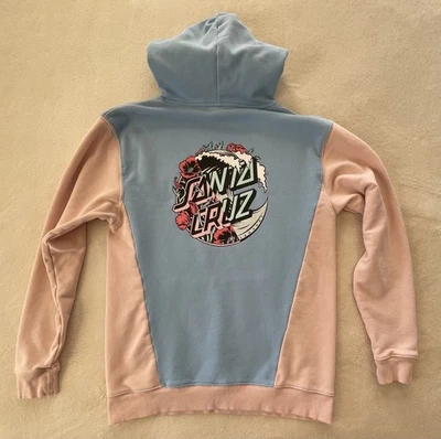 Moletom com capuz Santa Cruz Skateboards pastel, M, excelente estado usado, rosa/azul.  Gráfico na parte de trás. - Imagem 1 de 4