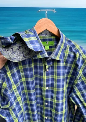 Bristol & Bull Plaid Shirt Paisley Flip Cuff Shirt 100% Cotton Mens Size Large - Image 1 of 4