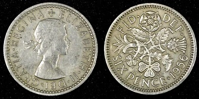 GREAT BRITAIN Elizabeth II 1956 6 Pence KM# 903 (26 994) - Image 1 of 3