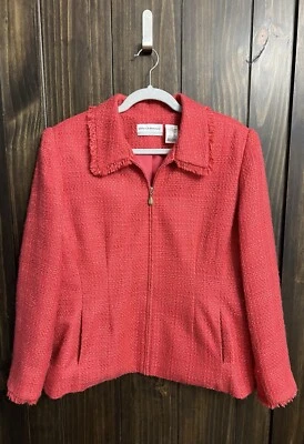 Alfred Dunner 粗花呢内衬全拉链小号女式流苏装饰西装外套 16P 码 — 第 1/4 张图片