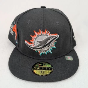 NEW ERA 5950 59FIFTY FITTED HAT MIAMI DOLPHINS SIDE PATCH 7-5/8 - Picture 1 of 5