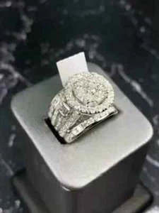 2.00Ct Round Cut Moissanite Cluster Engagement Wedding Ring 925 Sterling Silver - Picture 1 of 6