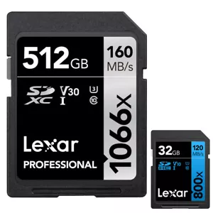 Lexar Professional 1066x SDXC UHS-I Card SILVER 512GB Memory Card + 32GB Bundle - Picture 1 of 8