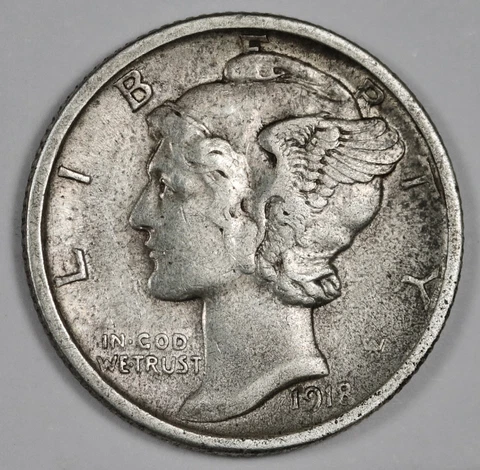 1918-s Mercury Head Dime.  Natural Uncleaned.  XF-AU.  185879 Cover