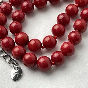 LUC Lucas Lameth Red Coral Round Beaded Necklace Sterling 925 Knotted 20”- 22” - Bild 1 von 17