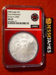 2006 $1 AMERICAN SILVER EAGLE NGC MS69 EARLY PRODUCTION STRUCK IN 2005 LABEL - Picture 1 of 2