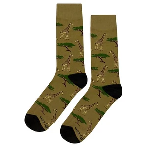 NWT Giraffe Savanna Dress Socks Novelty Men 8-12 Tan Crazy Fun Sockfly - Picture 1 of 4