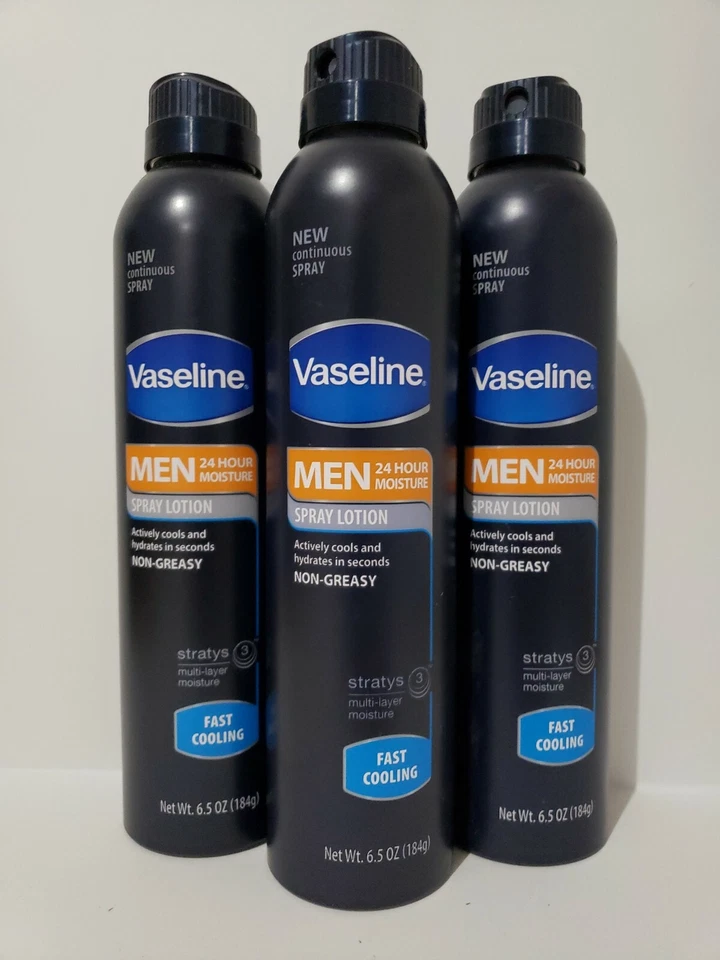 Vaseline Men 24 Hour Moisture Spray Lotion Fast Cooling 6.5 oz - 3 Cans - Image 1 of 1