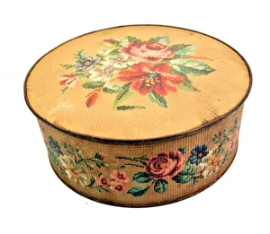 Vintage 1940er Jahre Guildcraft New York Blumenmuster strukturiert rund Nähen Dose Nadelspitze - Bild 1 von 9