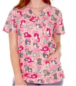 NWT Women's XS Kitten Play I Love Scrubs Scrub Top - Picture 1 of 1