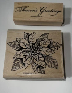 Retired 1998 Stampin Up Season’s Greetings poinsettia  Rubber Stamps Wood Block - Picture 1 of 8