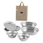 Stainless Steel Plates and Bowls Camping Set Camping Utensils Set 6 Pieces
