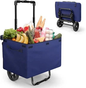 2 in 1 Folding Shopping Cart, 330 LBS Weight Capacity Grocery Cart on Wheels, Wa - Picture 1 of 12
