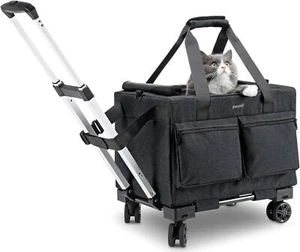 Pecute Cat Carrier with Wheels, Steel Frame Pet Trolley Bag for Cats, Dark Grey - Picture 1 of 9