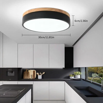 Modern LED Ceiling Light Minimalist Wood Style Flush Mount Ceiling Light Living - Image 1 of 4