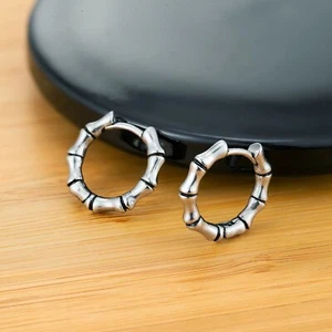 Mens Surgical Steel Round Small Silver Huggie Hoop Earrings Punk Biker Jewelry - Picture 1 of 5