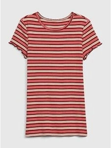 NWT Gap Kids Girls Ribbed Scalloped Shirt striped pink red  NICE!!   u pick size - Picture 1 of 2