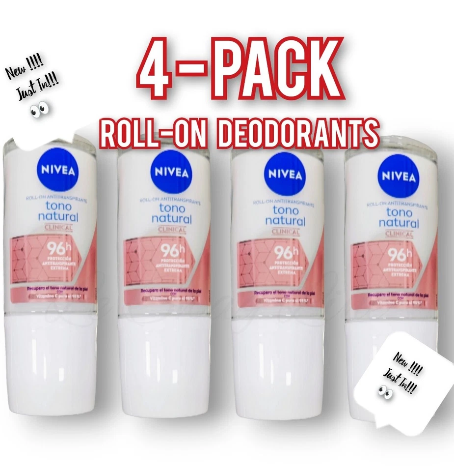 Nivea Desodorante Tono Desodorante Natural Mujer Clinical 96h Rollon Desodorante Paquete de 4 Foto 1 de 4