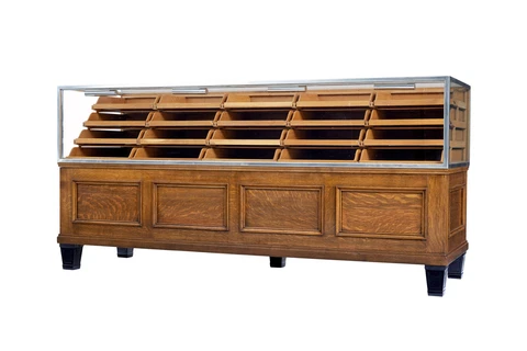 ART DECO GLAZED AND OAK HABERDASHERY CABINET Cover